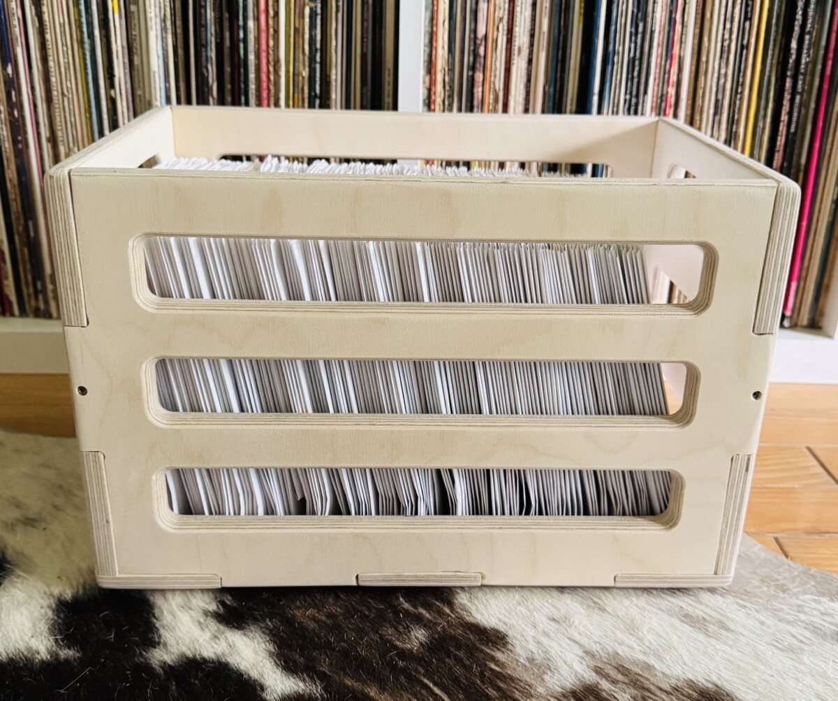 Darla's Studio 66 Cherry Stained Wooden 45 RPM Record Crate – Holds 7-Inch Vinyl